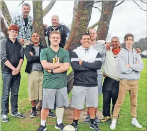  ??  ?? Male teachers such as Dyer St School’s Rob Arrowsmith and David Turnbull, up the tree, often have a different approach to teaching than their female counterpar­ts. With them are Jayden Plumb (St Bernard’s College pupil), teacher-aid Dennis Tua, Bradley...