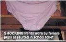  ??  ?? SHOCKING Pants worn by female pupil assaulted in school toilet
