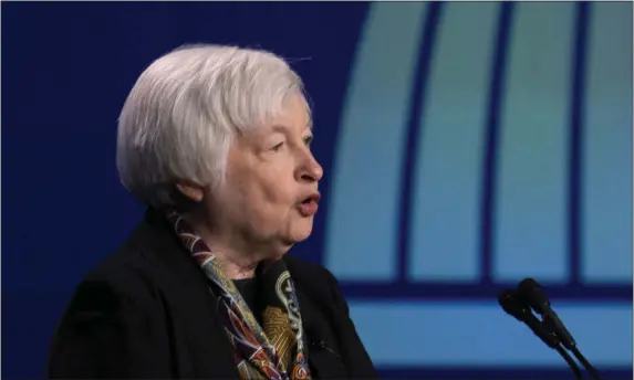  ?? MANUEL BALCE CENETA — THE ASSOCIATED PRESS ?? Treasury Secretary Janet Yellen speaks to the American Bankers Associatio­n on Tuesday in Washington.