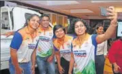  ??  ?? (From left) Sakshi Malik, Sushil Kumar, Divya Kakran and Pooja Dhanda at an event in Mumbai on Wednesday.
