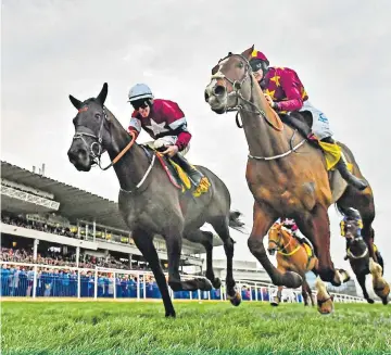  ??  ?? Good work: Delta Work (left) edges past Monalee to triumph in a close finish to the Savills Chase at Leopardsto­wn