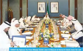  ??  ?? KUWAIT: His Highness the Prime Minister Sheikh Jaber Al-Mubarak Al-Hamad Al-Sabah chairs the cabinet’s weekly meeting yesterday. — KUNA