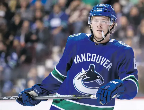  ?? — THE CANADIAN PRESS FILES ?? The Canucks’ Brock Boeser led the team in scoring as a rookie despite missing 20 games with injuries. Vancouver might want to offer the young winger a long-term contract this off-season although Boeser says he is in no hurry to sign a deal.