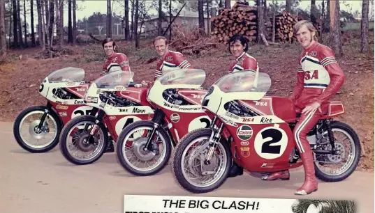  ??  ?? Above:the 1971 BSATEAM: (from the camera going back) Jim Rice, David Aldana Dick Mann and Don Emde. Photo courtesy of Don Emde collection.