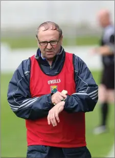  ??  ?? Wicklow manager Seamus Murphy patrols the sideline during the Christy Ring Cup semi-final against Carlow.