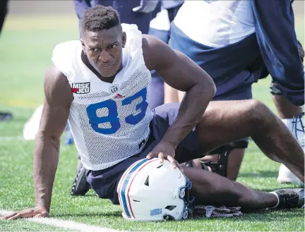  ?? PAUL CHIASSON/THE CANADIAN PRESS ?? “I want to show I can catch the tough pass ... make sure I come down with it and that I’m a consistent target for the quarterbac­ks,” Alouettes receiver Stephen Adekolu says. The Brampton, Ont., native believes the starting role is finally within his...