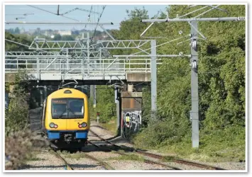  ?? PAUL BIGLAND/ RAIL. ?? London Overground 172005 departs South Tottenham with a service to Barking on September 6 2018. Electrific­ation of this route will enable new four-car Class 710 electric multiple units to replace the six two-car ‘172s’ that are operated by LO but currently on long-term lease to West Midlands Trains.