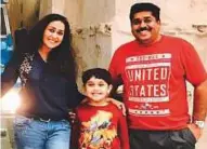  ??  ?? A beaming Hari Krishnan with his wife Nisha and son Karan.