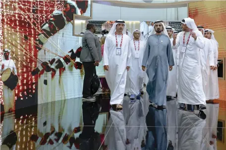  ?? ?? Sheikh Mohammed bin Rashid, Vice President and Ruler of Dubai, at the opening day of the Arabian Travel Market at Dubai’s World Trade Centre yesterday. Sheikh Mohammed praised the UAE’s tourism sector for recovering quickly from the pandemic Wam