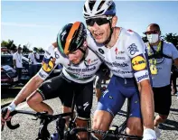  ??  ?? Mørkøv has made himself a central pillar of the DQS team
Celebratin­g with Sam Bennett, after his first Tour stage win in 2020