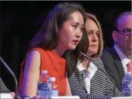  ?? PETE BANNAN – DIGITAL FIRST MEDIA ?? Lindy Li speaks at the Democratic candidates forum for U.S. Congress in the 5th District. She’s got more money on hand than any other candidate.