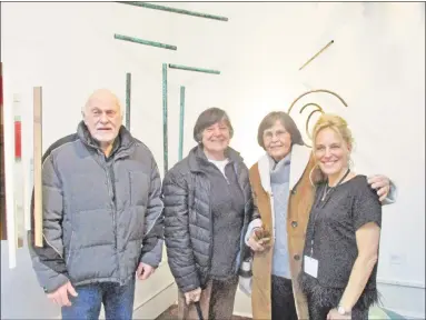  ?? Jo Ann Jaacks / For Hearst Connecticu­t Media ?? Alan Jaacks, Rose Brooks and Meredith Penfield, all of Litchfield, join sculptor Jennifer Abbott-Tillou at her open studio reception.