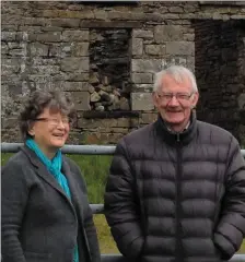  ??  ?? Rosemarie Gilchrist and Gerry Foley at the building that housed Folliott Barton’s miners in the Gleniff Valley, pictured inset.