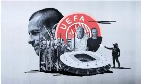  ?? Guardian Design ?? The performanc­e of Uefa under its president Aleksander Ceferin (left, and centre with Zeljko Pavlica) has been under closer scrutiny since the Champions League final. Illustrati­on: