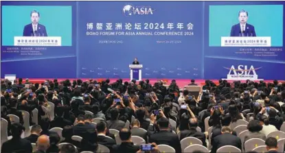  ?? FENG YONGBIN / CHINA DAILY ?? Zhao Leji, chairman of the National People’s Congress Standing Committee, delivers a keynote speech at the opening plenary of the Boao Forum for Asia Annual Conference 2024 in Boao, Hainan province, on March 28.