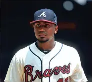  ?? JOHN AMIS / The Associated Press ?? Atlanta’s Julio Teheran walks off the field after recording the third out in the fifth inning of Sunday’s game.