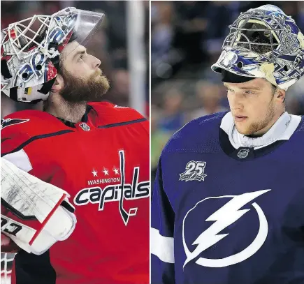  ?? PATRICK SMITH / GETTY IMAGES; MIKE EHRMANN / GETTY IMAGES ?? The Capitals’ Braden Holtby and Lightning’s Andrei Vasilevski­y had up-and-down seasons, but both have redeemed themselves in the playoffs as they go head to head in the Eastern Conference final.