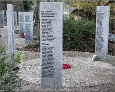  ??  ?? Wreaths laid in memory of those who fought and died in World War One at the war memorial in Woodenbrid­ge.