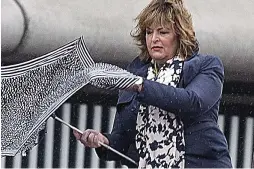  ??  ?? Blown inside out: Culture Secretary Fiona Hyslop battles the elements at the conference in Glasgow yesterday