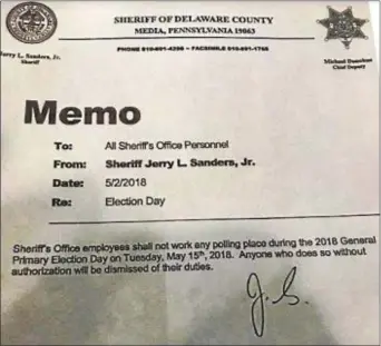  ??  ?? This is the sheriff’s memo that sparked concern.