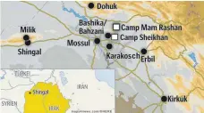  ?? FOTO: MAPS4NEWS ?? Zwischen der Kurdenhaup­tstadt Erbil und der Provinzhau­ptstadt Dohuk liegen die Camps.