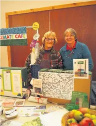  ??  ?? Busy afternoon Kay Seal and Kristin Barrett were at the event to raise awareness of the Blairgowri­e, Rattray and District Climate Cafe
