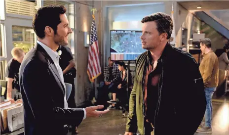  ?? FOX ?? Lucifer (Tom Ellis, left) meets LAPD Lt. Marcus Pierce (Tom Welling) in the premiere of the third season of Lucifer.