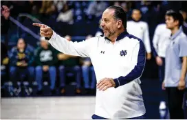  ?? MICHAEL CATERINA/ASSOCIATED PRESS ?? Notre Dame head coach Mike Brey and the university’s leadership made the mutual decision for this season to be his last in no small part because of the dwindling results, this season in particular.