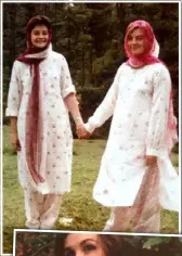  ??  ?? A life of contrasts: left, Brons-Harper graduating from Oxford in 1984; aged 19, with her sister, Faith, 17, in Hunza, Pakistan; an early HarperNHal­l design.
