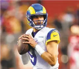  ?? EZRA SHAW GETTY IMAGES ?? Rams QB Matthew Stafford, 33, who has passed for more than 48,000 yards in 12-plus seasons, goes up against reigning NFL MVP Aaron Rodgers today.