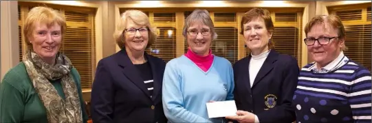  ??  ?? The Circle K service station ladies’ presentati­on in New Ross (from left): Eileen Wallace (second), Lillian O’Hanlon (President), Ann Banville (winner), Pat Purcell (Captain), and Anne Curtis (third).