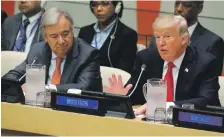  ?? Reuters ?? UN Secretary General Antonio Guterres and US President Donald Trump at UN Headquarte­rs in New York last year