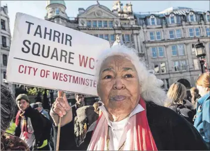  ?? Photos: Jenny Matthews/pictures Ltd/corbis/getty Images and David Degner/getty Images ?? Longing for revolution: Nawal El Saadawi visiting the Occupy London camp at Saint Paul’s Cathedral on her 80th birthday and the inimitable writer and dissident pictured in her home in 2015 in Cairo, Egypt.