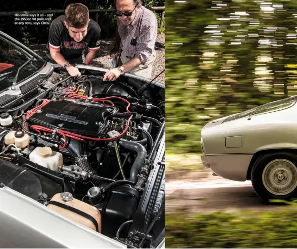  ??  ?? His smile says it all – and the 2953cc V8 pulls well at any This revs, late says Series Chris2 Lagonda runs on four Webers; electronic injection was introduced a year later