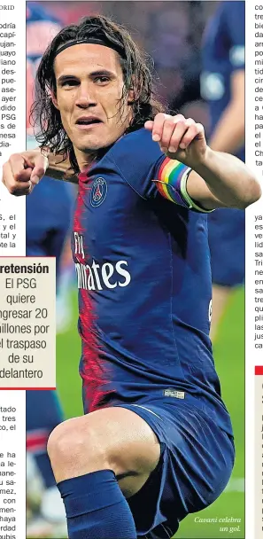  ??  ?? Cavani celebra un gol.