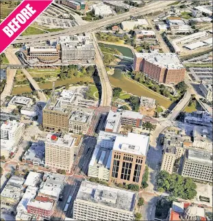  ??  ?? SWAMPED: The Buffalo Bayou river, which normally wends a gentle path through Houston, swelled and poured out into buildings along its banks downtown on Sunday. RE FO BE