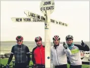  ??  ?? START: Steve James, Neil Lauder, Paul England and Declan McGlone at John O’Groats