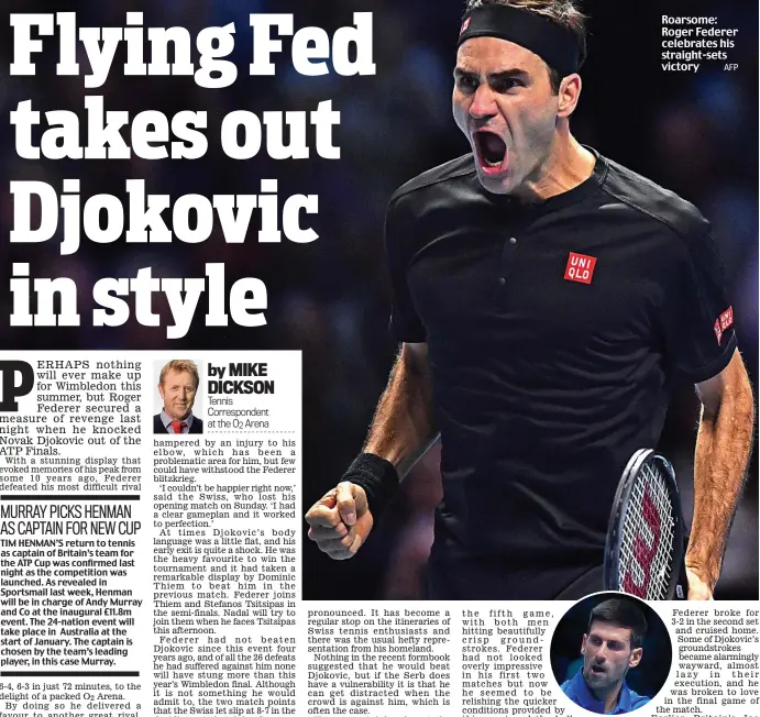  ??  ?? AFP Roarsome: Roger Federer celebrates his straight-sets victory