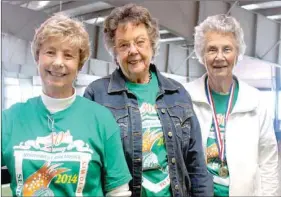  ??  ?? Spending the day with friends is just as important at the annual Senior Games in Harrison as competing in the many sporting events. Friends Peggy Self, left, Ethel McKee and Wanda Rieff, all of Prairie Grove Senior Center, enjoyed time visiting with...