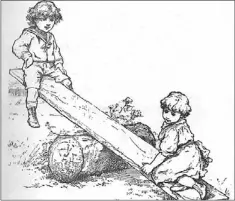  ?? — Illustrati­on from Nelson’s Compositio­n Series, circa 1910 ?? An old board and a log and the kids have a see-saw, activated by lungs and legs.