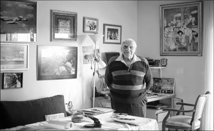  ??  ?? AP PHOTO Baruch Shub, Holocaust survivor, poses for a photo at his apartment in a senior citizens’ home in Kfar Saba, Israel. While most of his fellow Jews were being killed or brutalized in Nazi death camps and ghettos, Shub and his friends were...