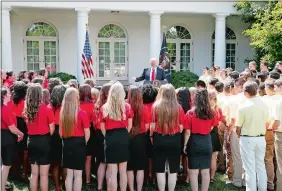  ?? ALEX BRANDON/AP PHOTO ?? President Donald Trump speaks Wednesday at the White House during an event with the American Legion Boys Nation and the American Legion Auxiliary Girls Nation.