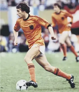  ??  ?? 0 Rob Rensenbrin­k (yes, it is him in the picture, not Cruyff) came within inches of winning a World Cup final for the Dutch but was denied by the post.