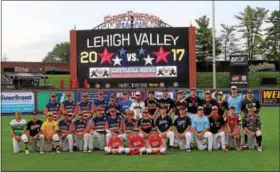  ?? ED LLOYD - SUBMITTED PHOTO ?? The Schuylkill-Berks League All-Star team faced Lehigh Valley in its annual All-Star Game at FirstEnerg­y Stadium in Reading. The game raised more than $2,500 to be donated to the Lehigh Valley Veteran’s Hospital.