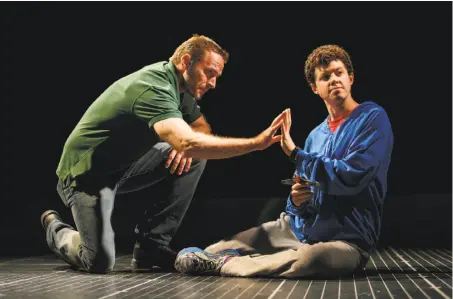  ?? Photos by Joan Marcus / SHN ?? Gene Gillette (left) and Adam Langdon play father Ed and son Christophe­r in “Curious Incident of the Dog in the Night-time.”