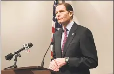  ?? Ken Dixon / Hearst Connecticu­t Media ?? U.S. Sen. Richard Blumenthal speaking to reporters in the State Capitol in Hartford on Monday.