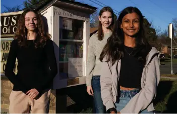  ?? — Washington Post photos by Jahi Chikwendiu ?? Warner, Ghala and Buescher, all 14, started a free period pantry to help those who can’t afford pads and tampons in Vienna.