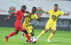  ?? Courtesy: AGL ?? Players fight for possession in AGL action between Shabab Al Ahli Dubai and Al Wasl. Shabab Al Ahli Dubai won 2-1.