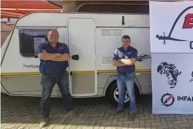  ?? ?? TOY CARELSON (LEFT) sales manager and Stefan du Toit (right) sales consultant at East Rand Caravan World.