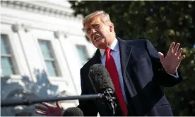  ?? Photograph: Drew Angerer/Getty Images ?? Donald Trump speaks to reporters on the South Lawn of the White House before boarding Marine One on Tuesday.